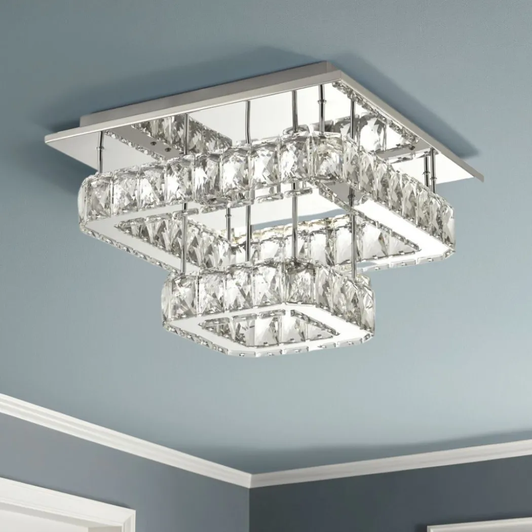 Clover 2 Tier Polished Chrome and Crystal LED Flush Ceiling Light