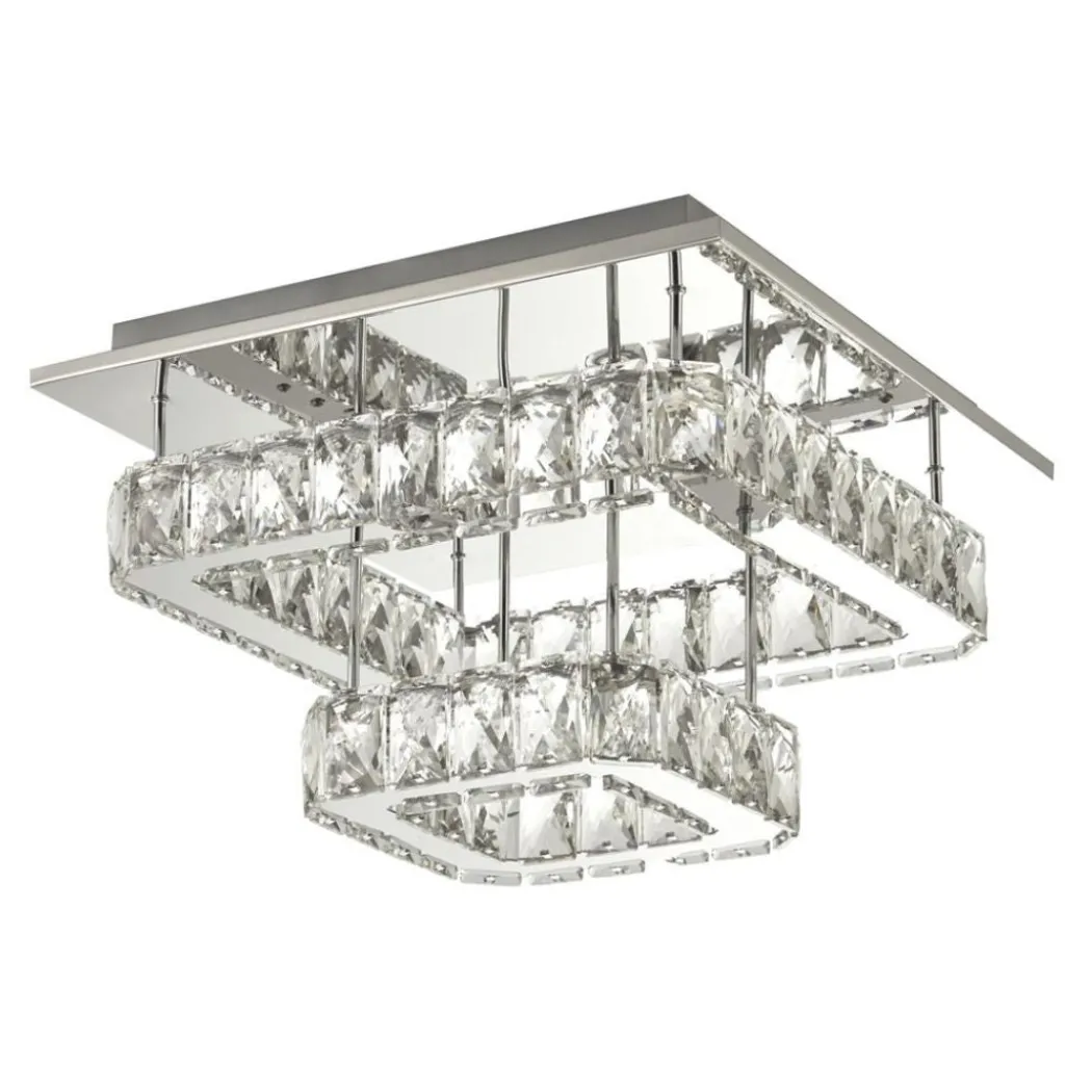 Clover 2 Tier Polished Chrome and Crystal LED Flush Ceiling Light
