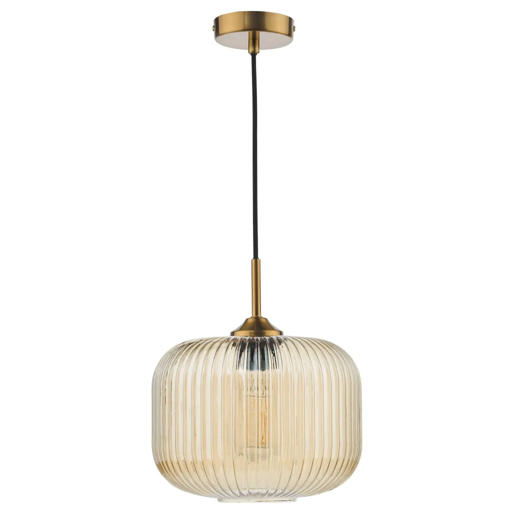 Demarius Brass & Amber Glass Pendant Ceiling Light