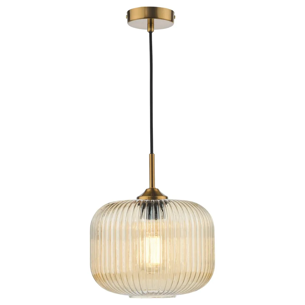 Demarius Brass & Amber Glass Pendant Ceiling Light