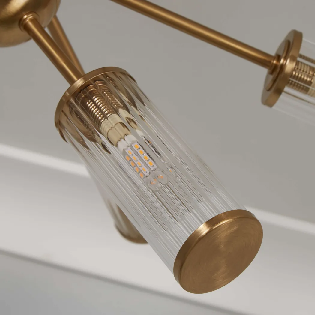 Enid Ribbed Glass & Brushed Gold Semi-Flush Ceiling Light