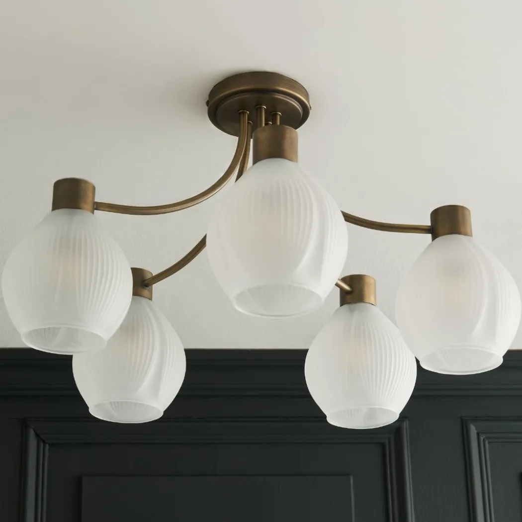 Hamilton 5 Light Antique Brass Semi Flush Ceiling Light