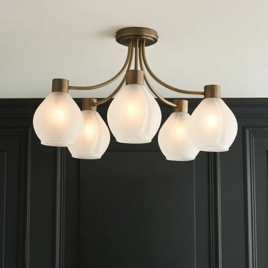 Hamilton 5 Light Antique Brass Semi Flush Ceiling Light