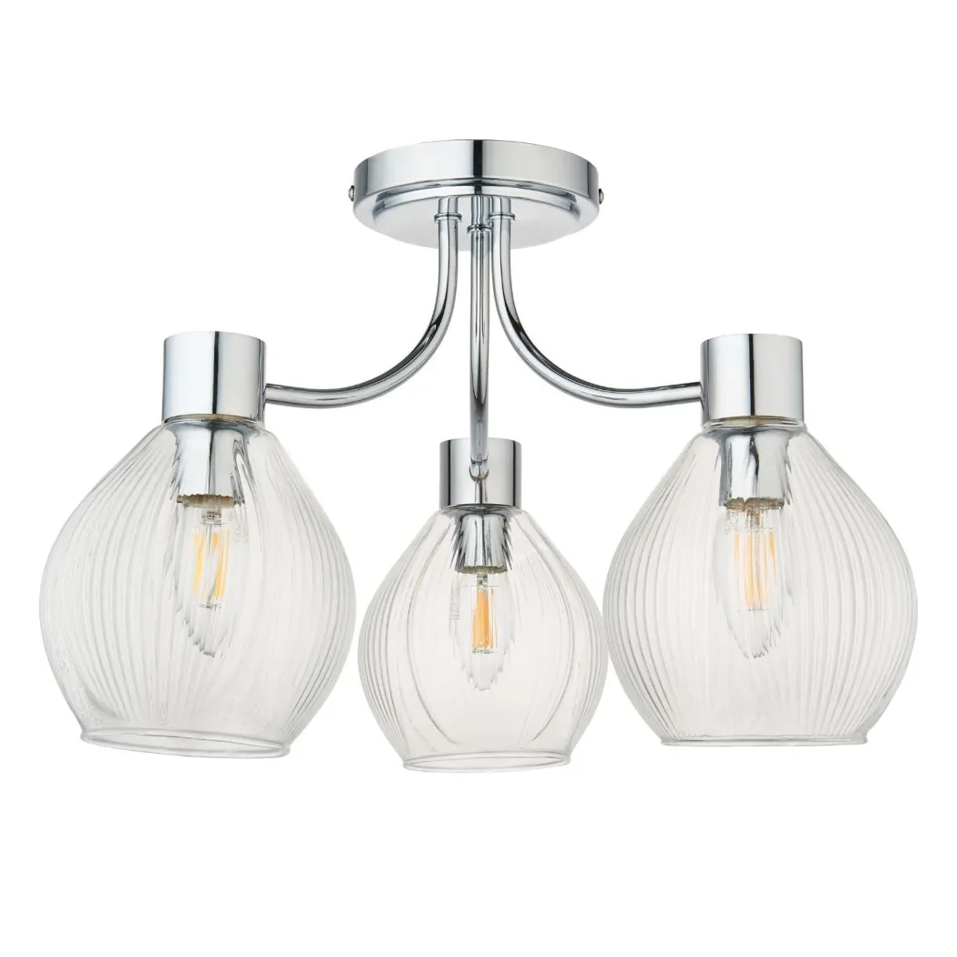 Hamilton 3 Light Polished Chrome Semi Flush Ceiling Light