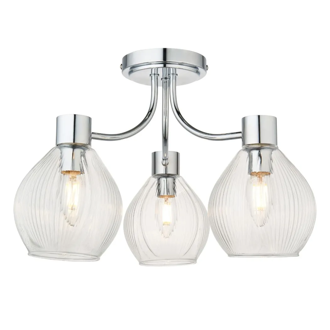 Hamilton 3 Light Polished Chrome Semi Flush Ceiling Light