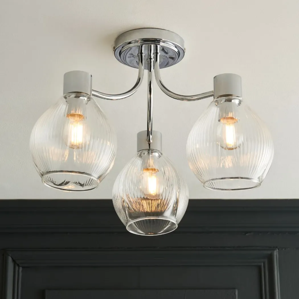 Hamilton 3 Light Polished Chrome Semi Flush Ceiling Light