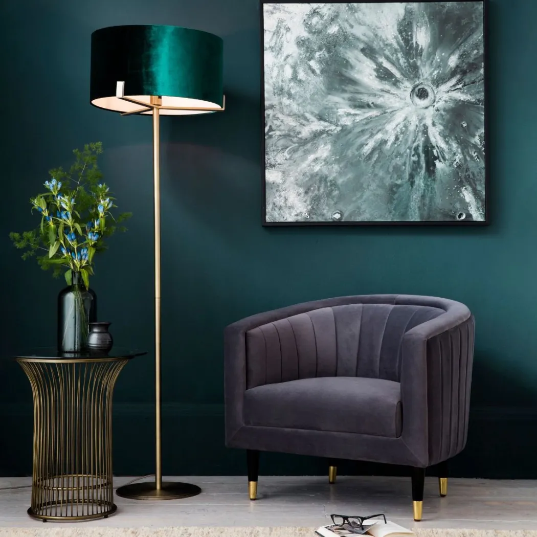 Hayfield Antique Brass & Green Velvet Floor Lamp