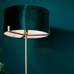 Hayfield Antique Brass & Green Velvet Floor Lamp