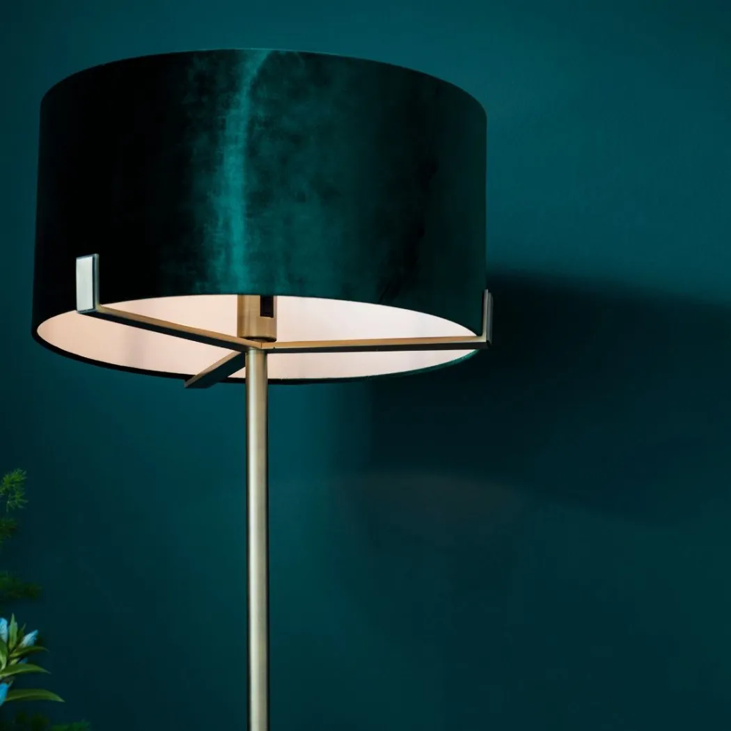 Hayfield Antique Brass & Green Velvet Floor Lamp