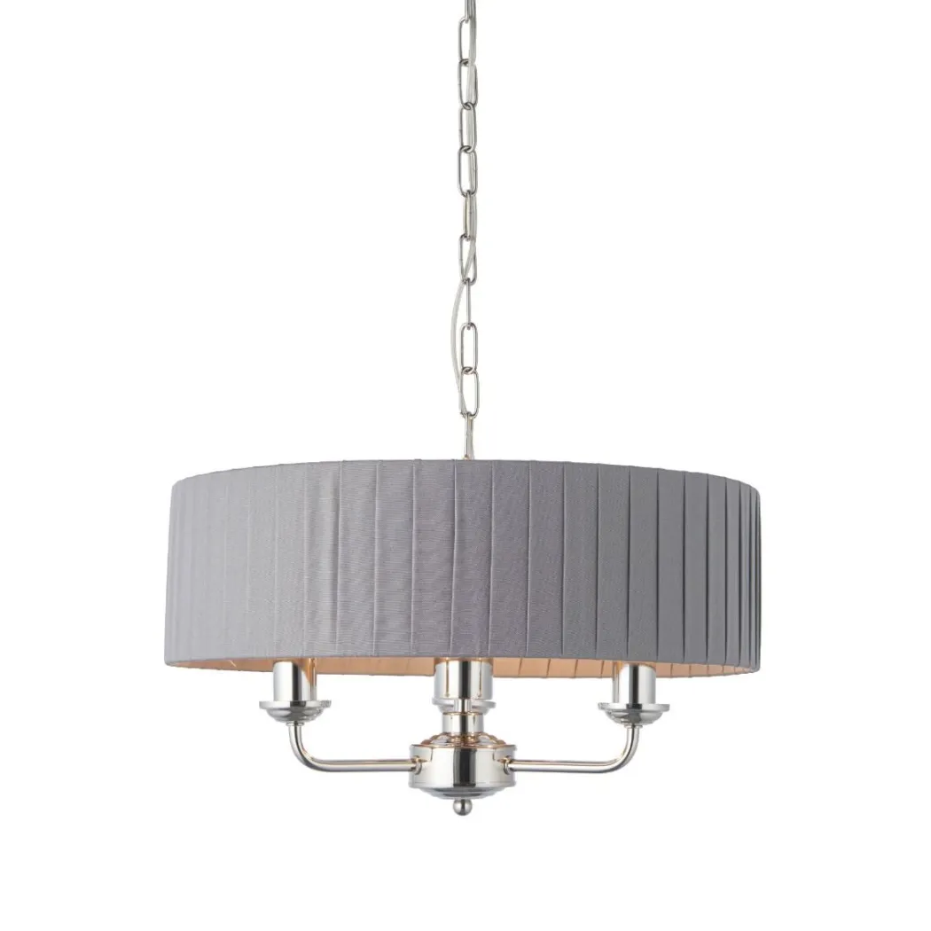 Highclere 3 Light Nickel & Charcoal Pleated Ceiling Pendant