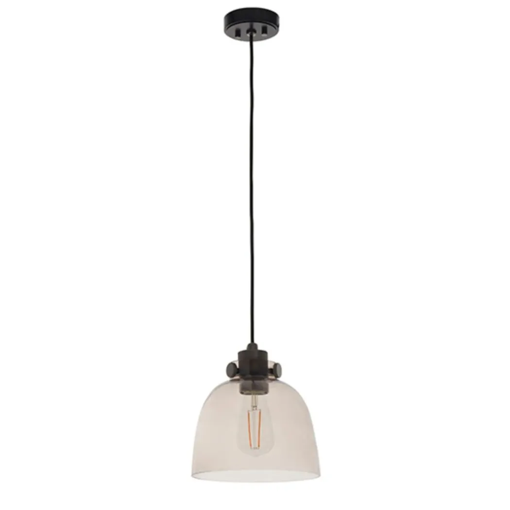 Hoyo Smoked Glass and Black 1 Light Pendant