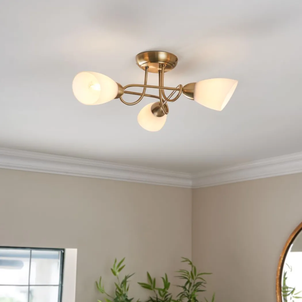 Jaco 3 Light Semi Flush Antique Brass Ceiling Light