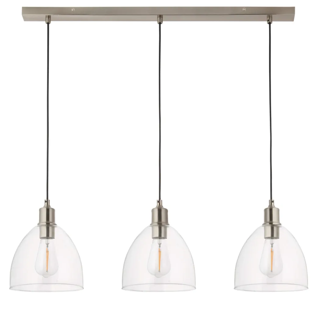 Jacob 3 Light Nickel and Glass Ceiling Pendant Bar