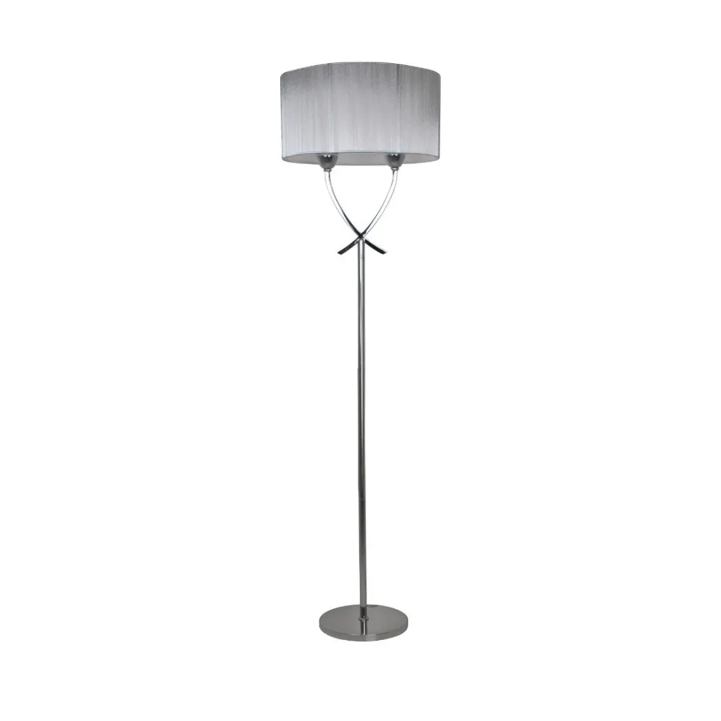 Justina 2 Light Polished Chrome Floor Lamp with Silver Thread Shade