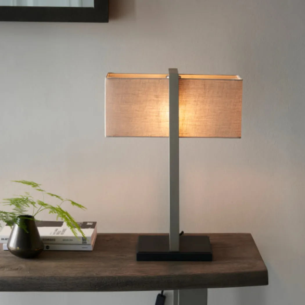 Kote Satin Nickel & Natural Table Lamp