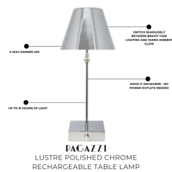 Lustre Polished Chrome Rechargeable Table Lamp