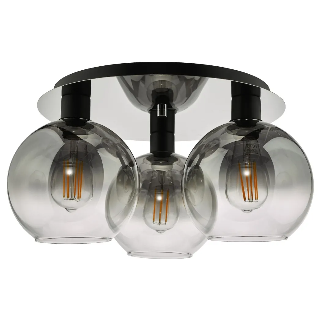 Lycia 3 Light Black & Ombre Glass Flush Ceiling Light