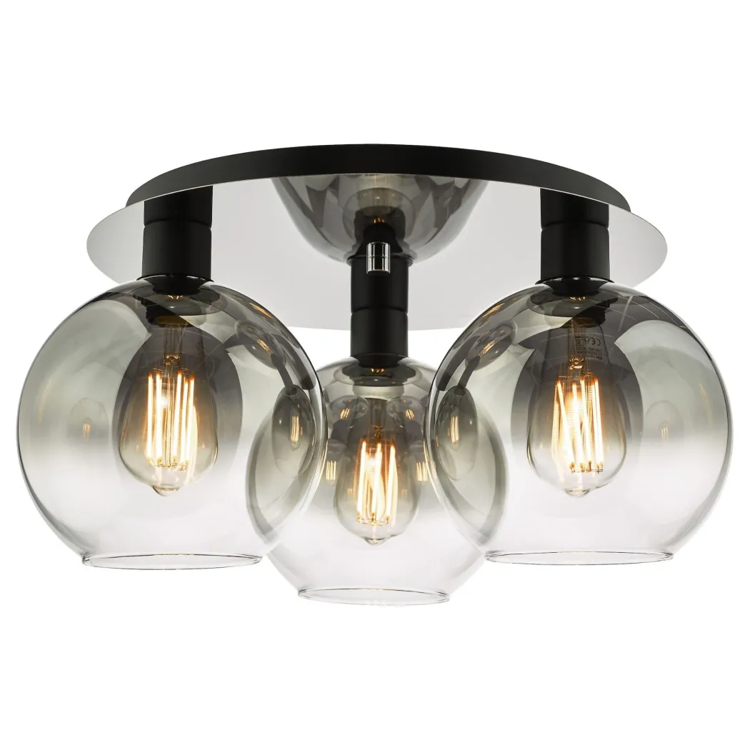 Lycia 3 Light Black & Ombre Glass Flush Ceiling Light