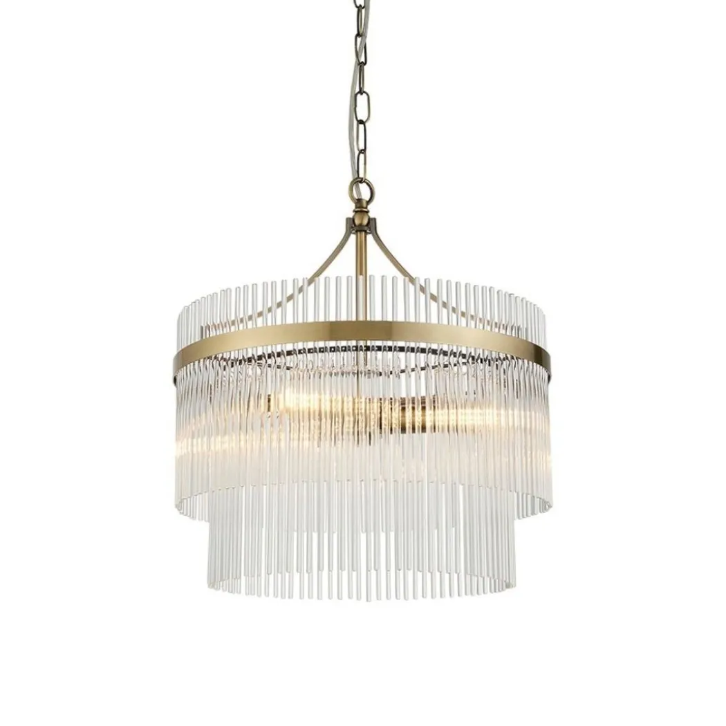 Marietta 3 Light Antique Brass & Glass Pendant Ceiling Light