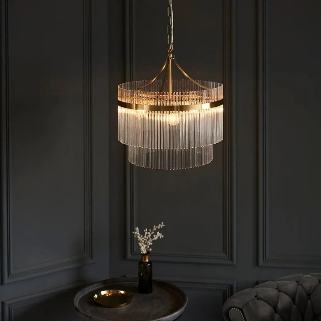 Marietta 3 Light Antique Brass & Glass Pendant Ceiling Light
