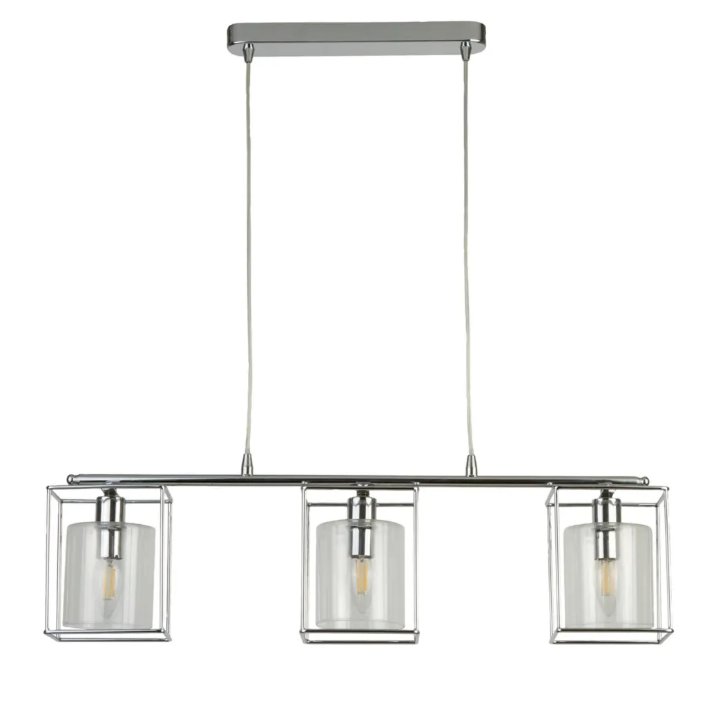 Mascardi 3 Light Chrome & Glass Ceiling Pendant Bar