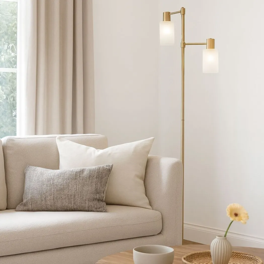Maya 2-Light Antique Brass Floor Lamp