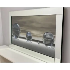 Metallic Silver Liquid Art with Mirrored Frame 67x117cm