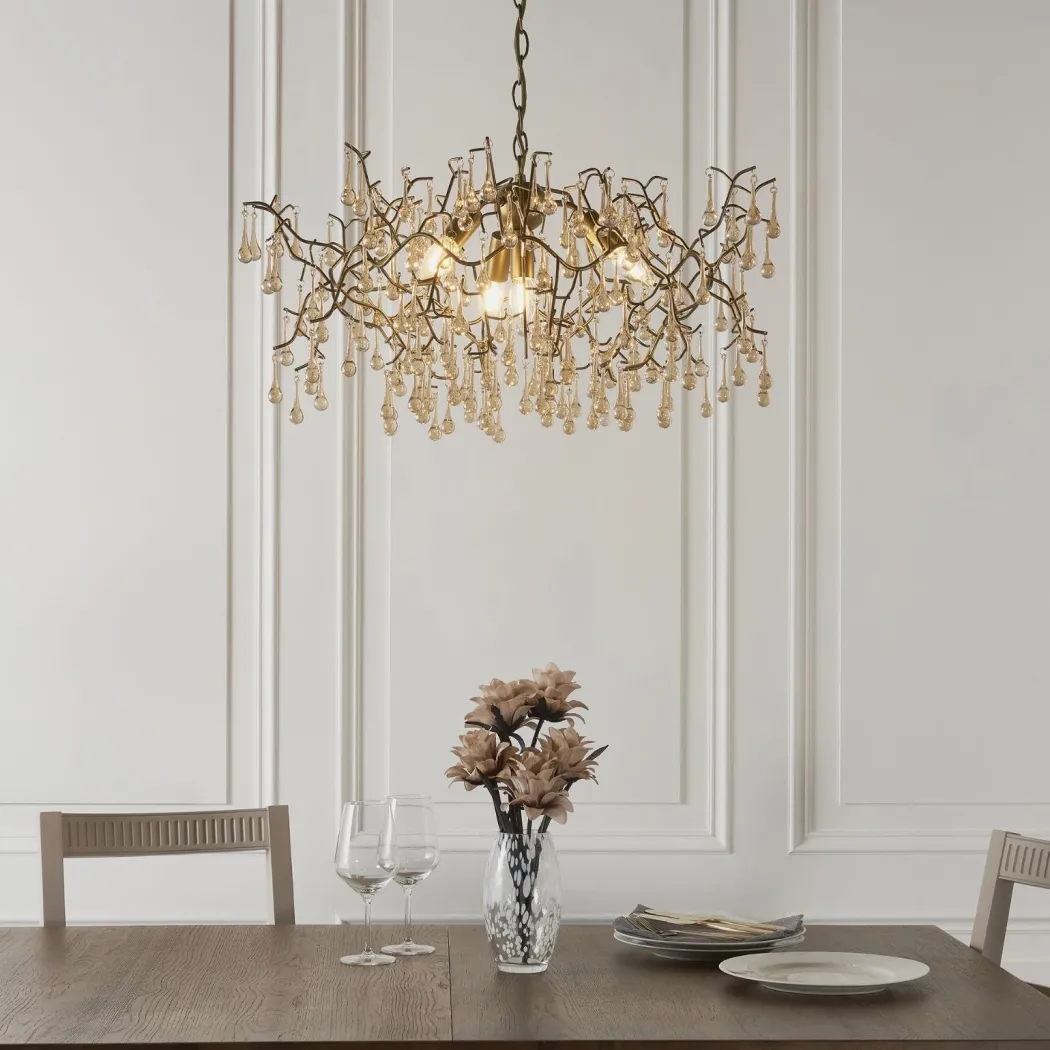 Nightingale 4 Light Gold & Glass Pendant Ceiling Light