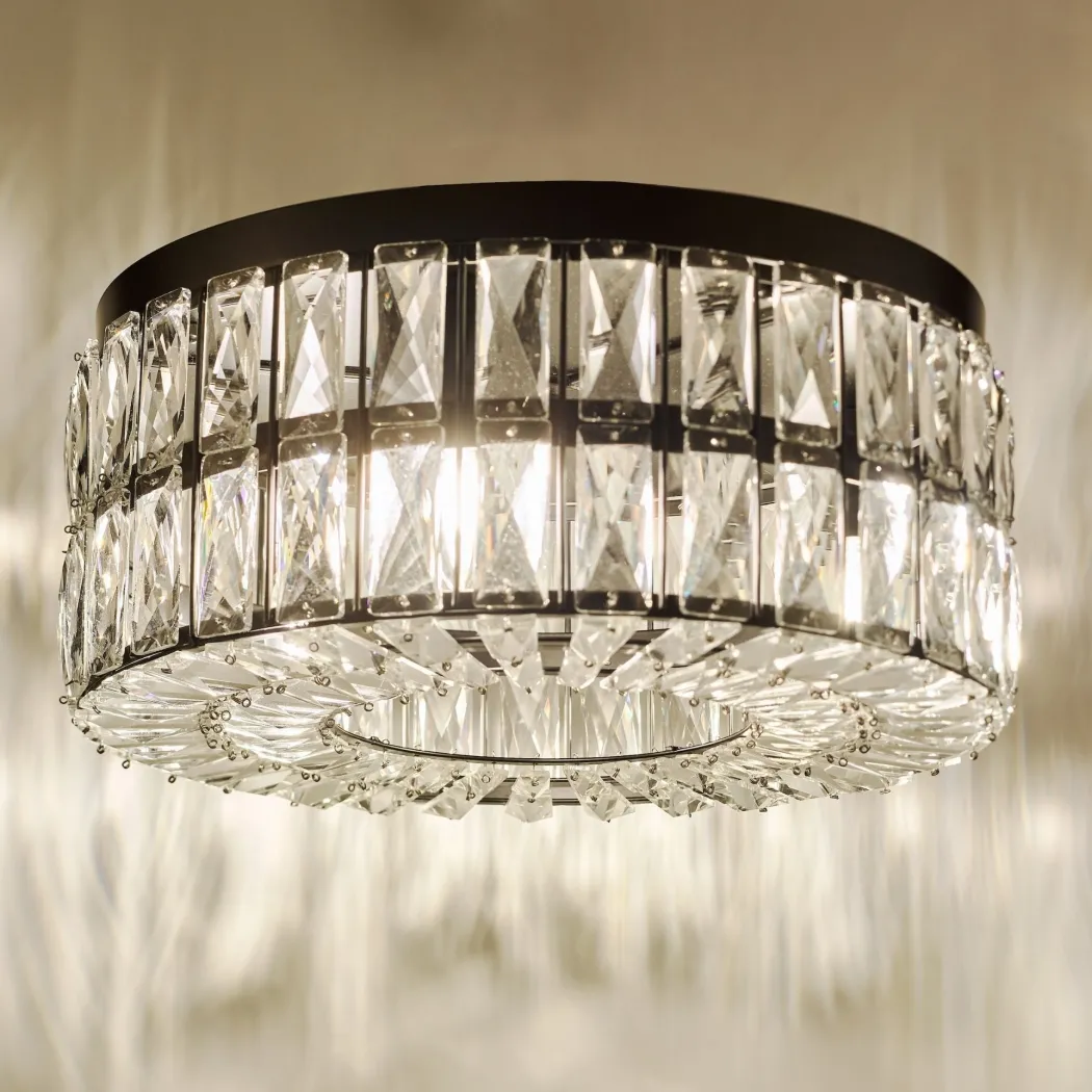 Relena 4 Light Black & Crystal Flush Ceiling Light