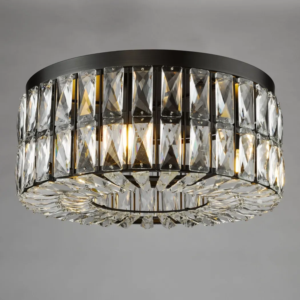 Relena 4 Light Black & Crystal Flush Ceiling Light
