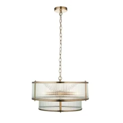 Ridgeston 5 Light Antique Brass & Glass Pendant Ceiling Light