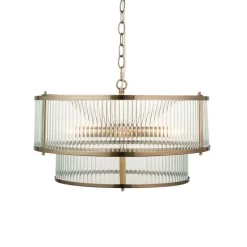 Ridgeston 5 Light Antique Brass & Glass Pendant Ceiling Light