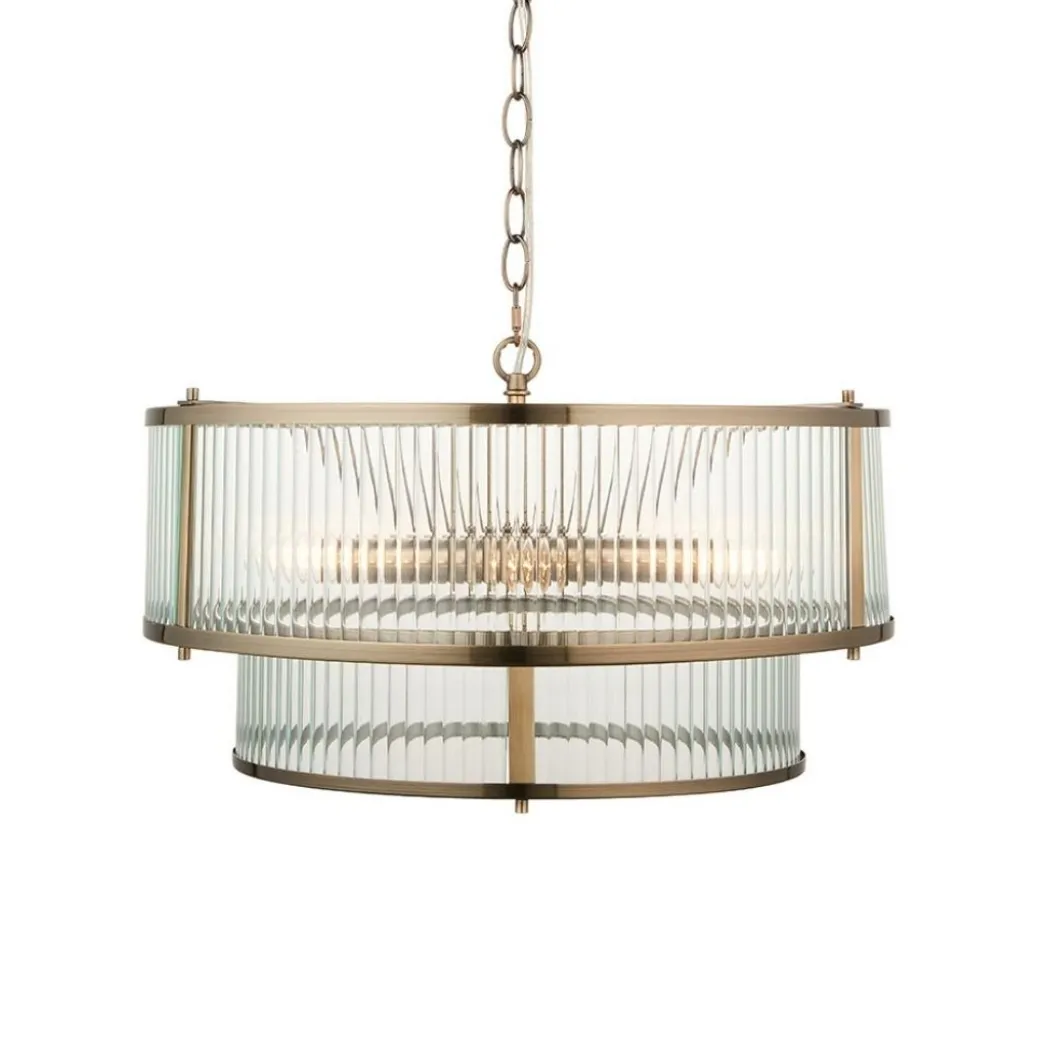 Ridgeston 5 Light Antique Brass & Glass Pendant Ceiling Light