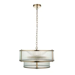 Ridgeston 5 Light Antique Brass & Glass Pendant Ceiling Light