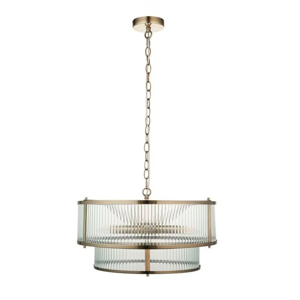 Ridgeston 5 Light Antique Brass & Glass Pendant Ceiling Light