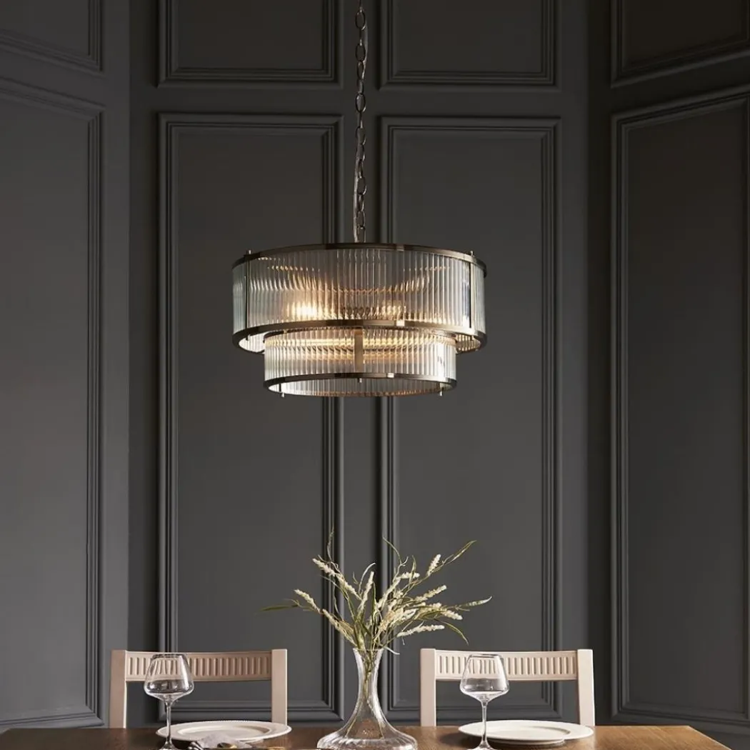 Ridgeston 5 Light Antique Brass & Glass Pendant Ceiling Light