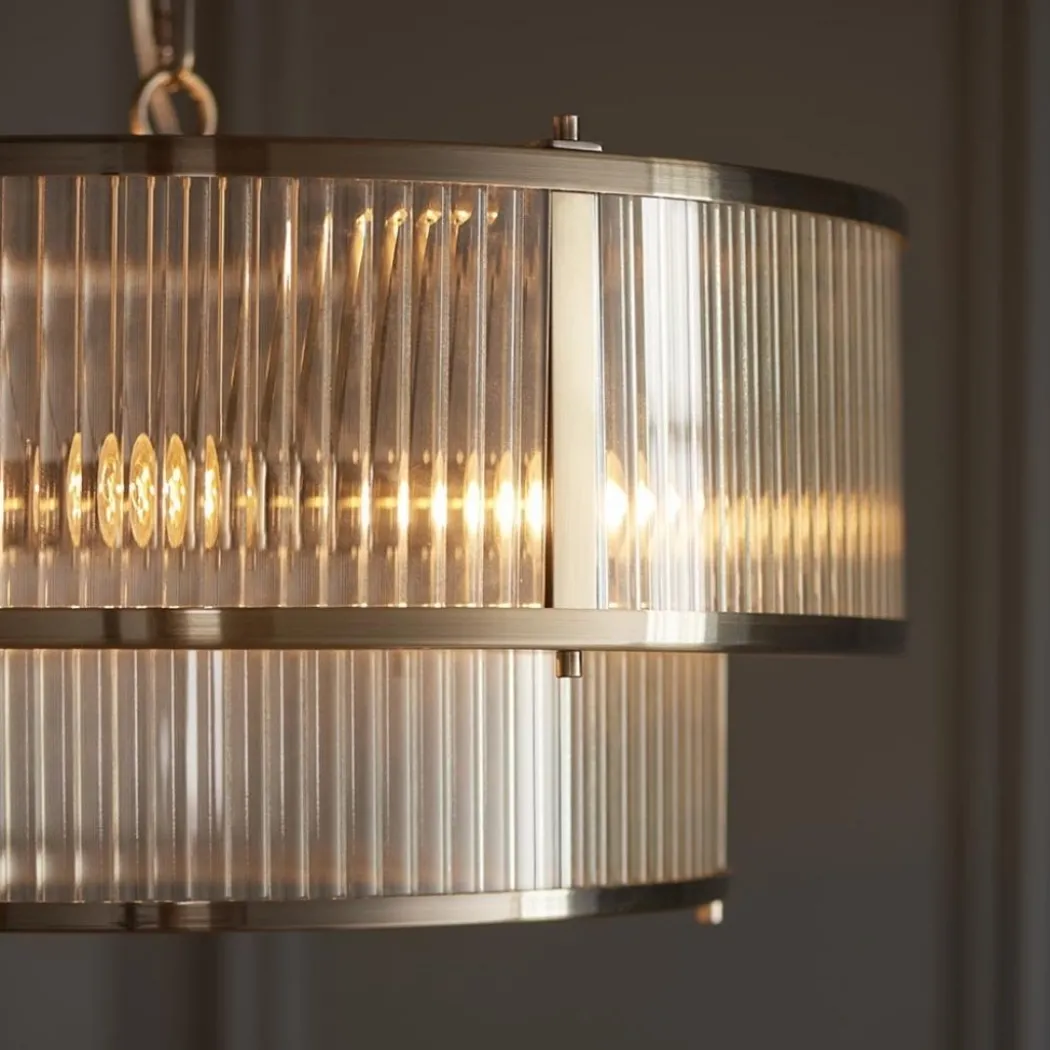 Ridgeston 5 Light Antique Brass & Glass Pendant Ceiling Light