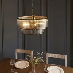 Ridgeston 5 Light Antique Brass & Glass Pendant Ceiling Light