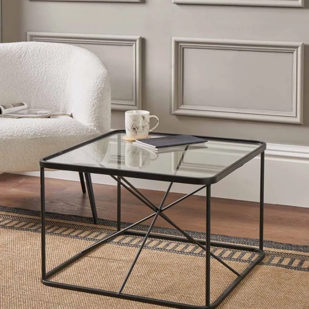Roxy Glass & Black Metal Coffee Table