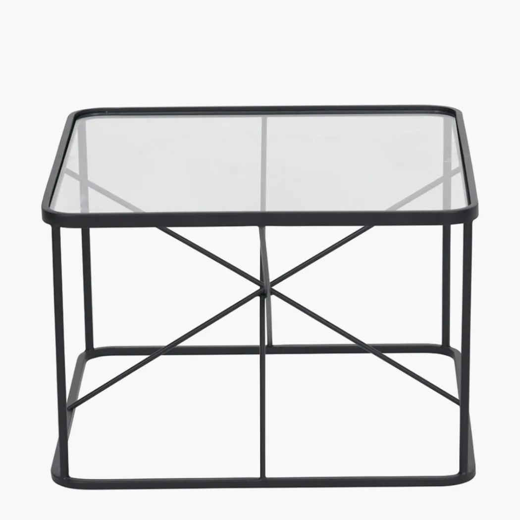 Roxy Glass & Black Metal Coffee Table