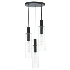 Ruben 3 Light Satin Black and Ribbed Glass Cluster Pendant Ceiling Light