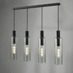 Ruben 4 Light Satin Black and Ribbed Glass Ceiling Pendant Bar