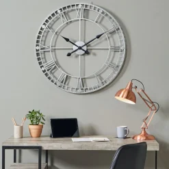 Skeleton Round Antique Silver Wall Clock