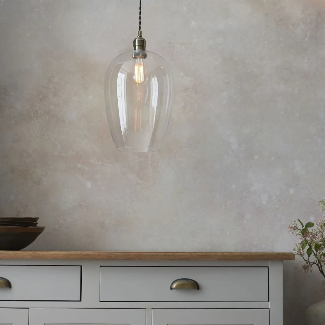 Stourton Antique Brass & Glass Pendant Ceiling Light Large