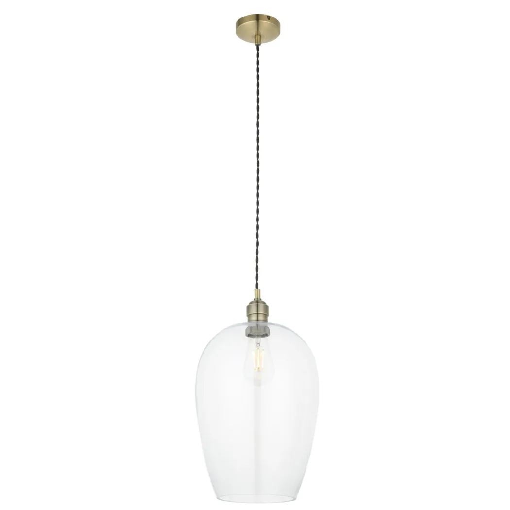 Stourton Antique Brass & Glass Pendant Ceiling Light Large