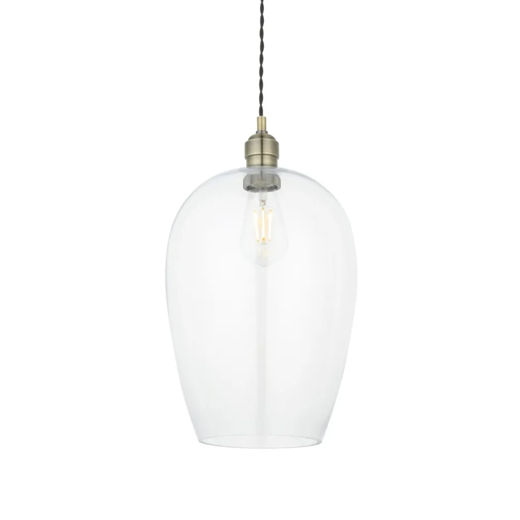Stourton Antique Brass & Glass Pendant Ceiling Light Large
