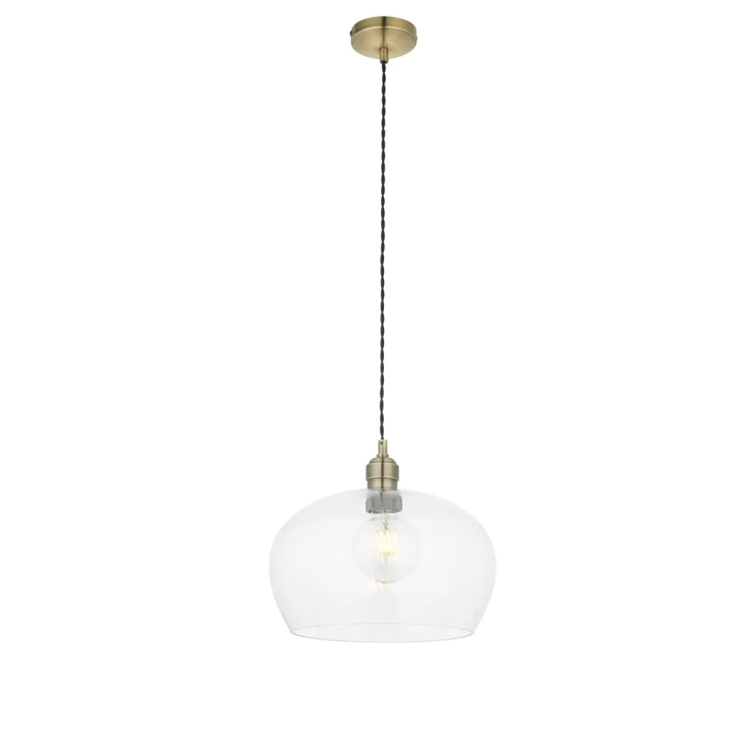 Stourton Antique Brass & Glass Bowl Pendant Ceiling Light