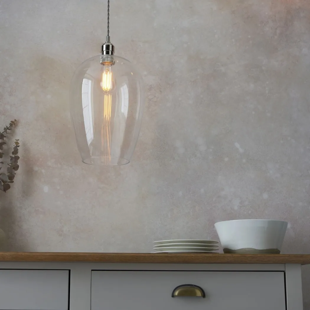 Stourton Nickel & Glass Pendant Ceiling Light Large