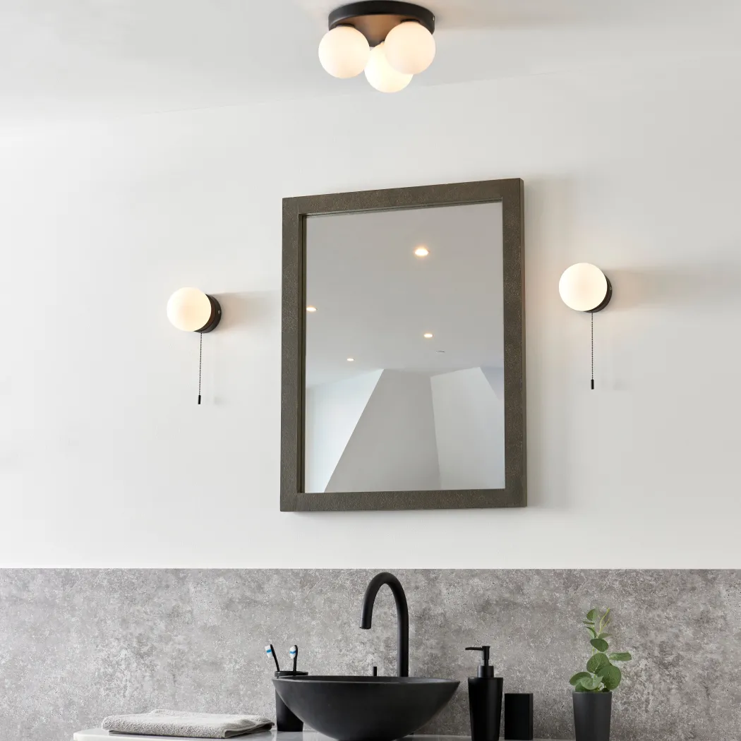 Toronto 3 Light IP44 Flush Matte Black Ceiling Light