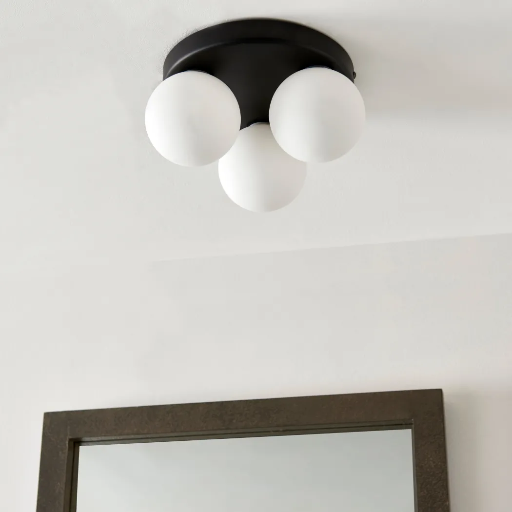 Toronto 3 Light IP44 Flush Matte Black Ceiling Light